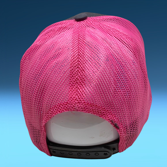 Port Authority 4R Embroidered Trucker Hat Cap Snapback Pink and Gray Mesh Back - Picture 4 of 6